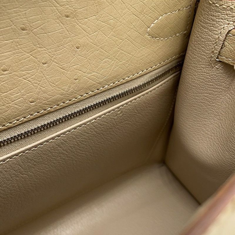 エルメス ハンドバッグ ケリー28 外縫い パーシュマン/シルバー金具 オーストリッチ T刻印 2wayショルダー