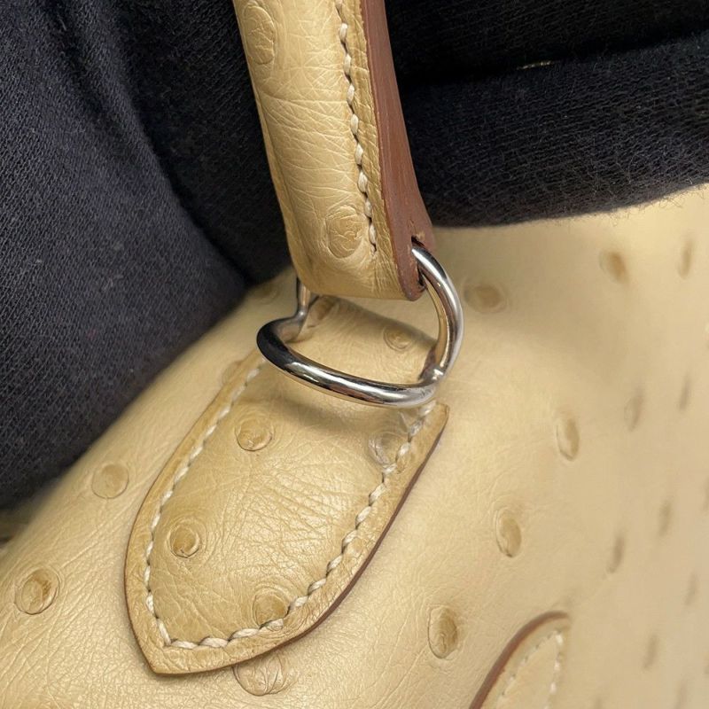 エルメス ハンドバッグ ケリー28 外縫い パーシュマン/シルバー金具 オーストリッチ T刻印 2wayショルダー