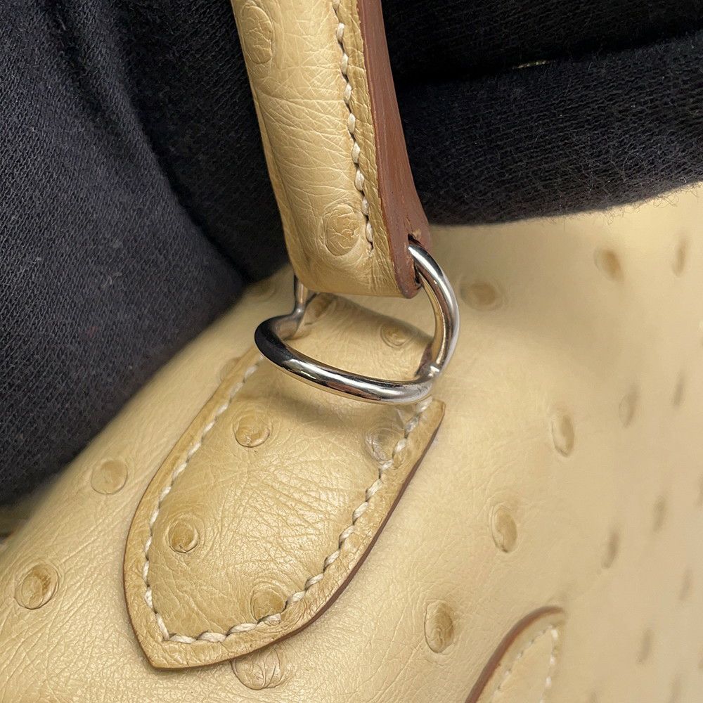 エルメス ハンドバッグ ケリー28 外縫い パーシュマン/シルバー金具 オーストリッチ T刻印 2wayショルダー