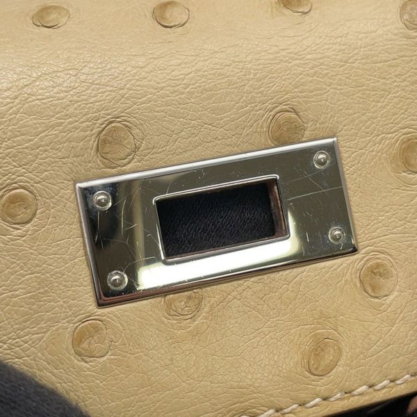 エルメス ハンドバッグ ケリー28 外縫い パーシュマン/シルバー金具 オーストリッチ T刻印 2wayショルダー