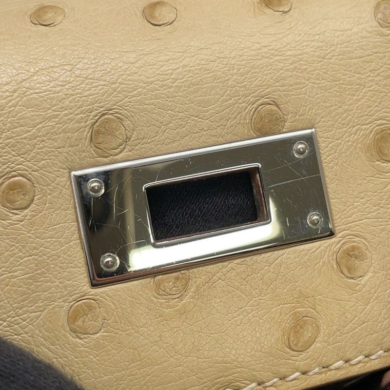 エルメス ハンドバッグ ケリー28 外縫い パーシュマン/シルバー金具 オーストリッチ T刻印 2wayショルダー