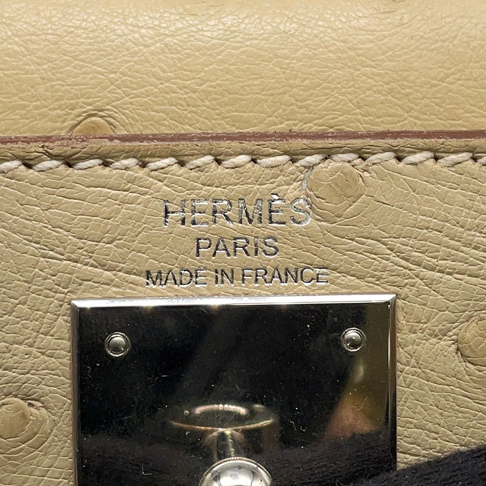 エルメス ハンドバッグ ケリー28 外縫い パーシュマン/シルバー金具 オーストリッチ T刻印 2wayショルダー