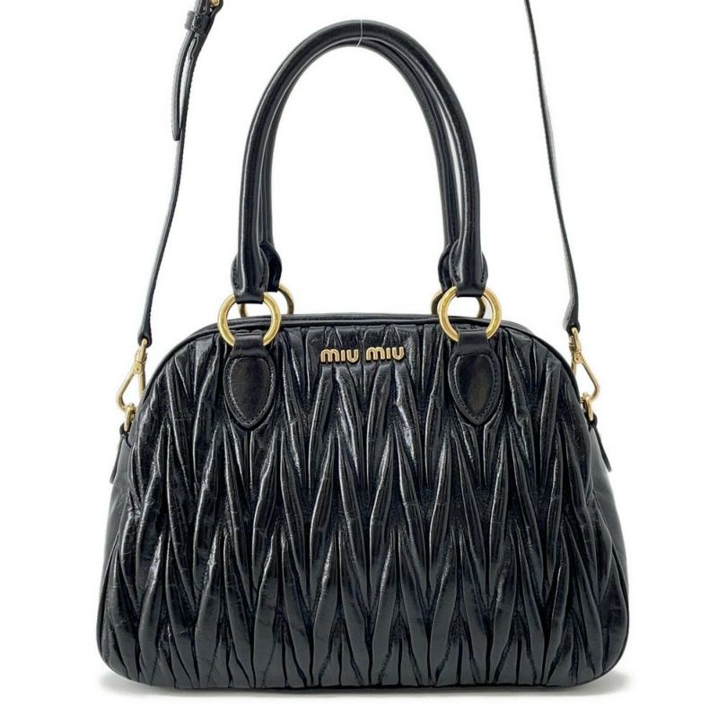 ミュウミュウ ハンドバッグ マテラッセ レザー 5BB072 MIUMIU 2way 黒 アウトレット品