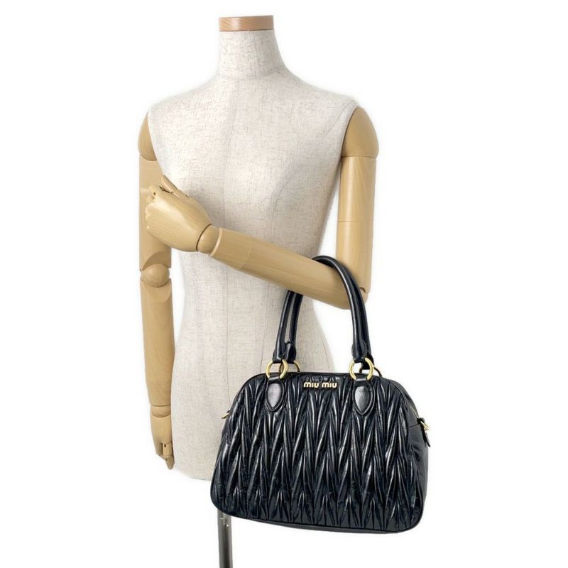 ミュウミュウ ハンドバッグ マテラッセ レザー 5BB072 MIUMIU 2way 黒 アウトレット品