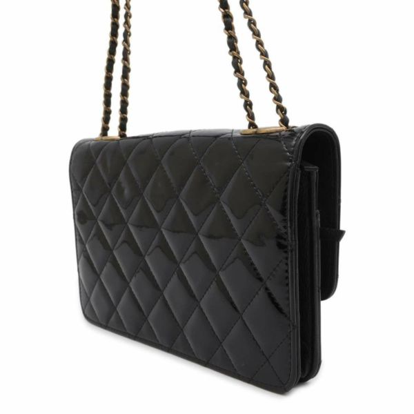 シャネル チェーンウォレット マトラッセ ココマーク パテント CHANEL 黒