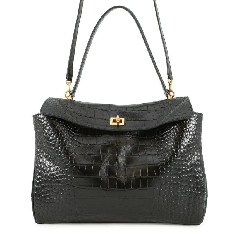 バレンシアガ ハンドバッグ ロデオ ミディアム クロコダイル型押し 789772 BALENCIAGA 2wayショルダーバッグ 黒
