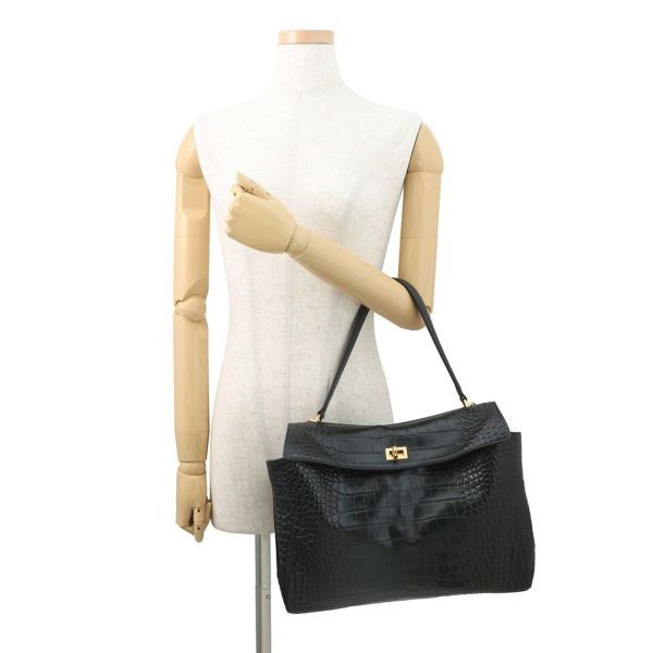 バレンシアガ ハンドバッグ ロデオ ミディアム クロコダイル型押し 789772 BALENCIAGA 2wayショルダーバッグ 黒