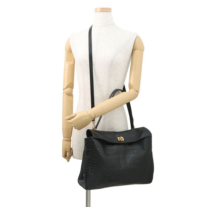 バレンシアガ ハンドバッグ ロデオ ミディアム クロコダイル型押し 789772 BALENCIAGA 2wayショルダーバッグ 黒