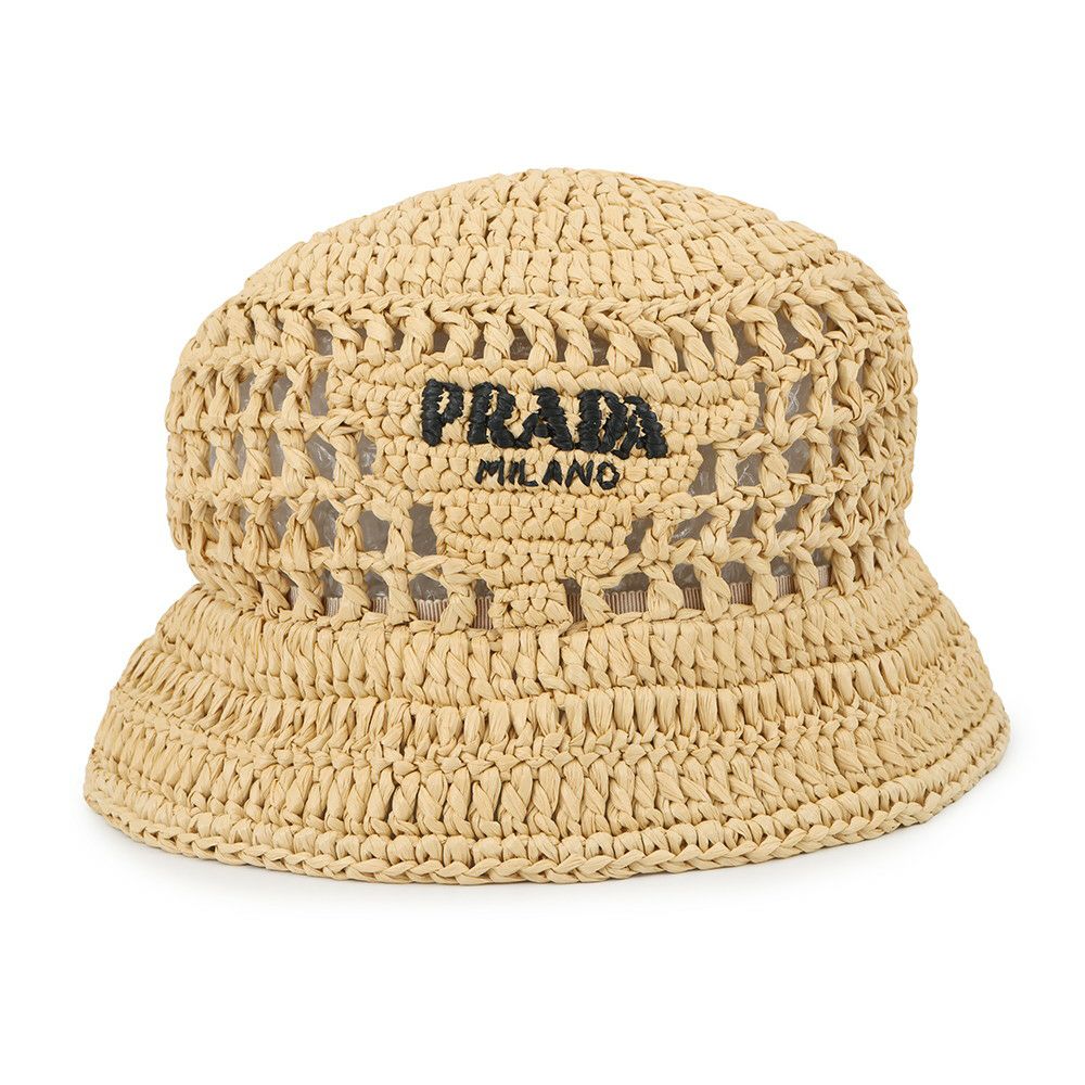 プラダ ハット ロゴ 麦わら ウーブンファブリック サイズS 1HC137 PRADA 帽子