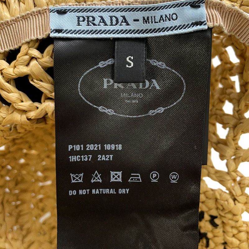プラダ ハット ロゴ 麦わら ウーブンファブリック サイズS 1HC137 PRADA 帽子