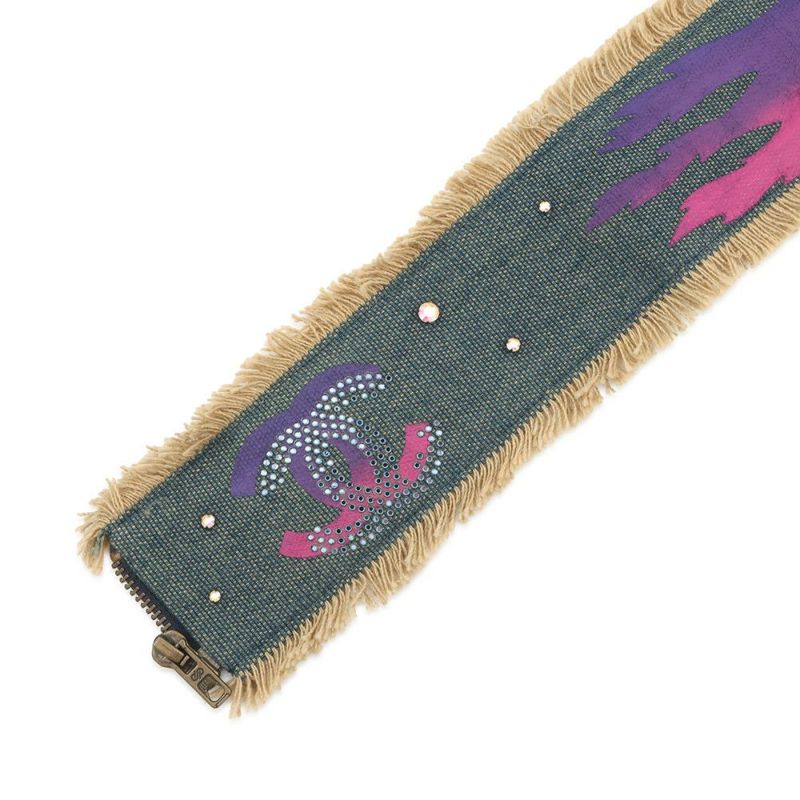 シャネル べルト ココマーク ラインストーン デニム 01 P CHANEL デニムベルト