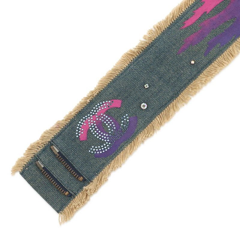 シャネル べルト ココマーク ラインストーン デニム 01 P CHANEL デニムベルト