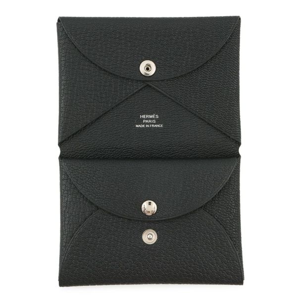 エルメス コインケース カルヴィ デュオ ブラック/シルバー金具 シェブルミゾル W刻印 HERMES 財布 黒