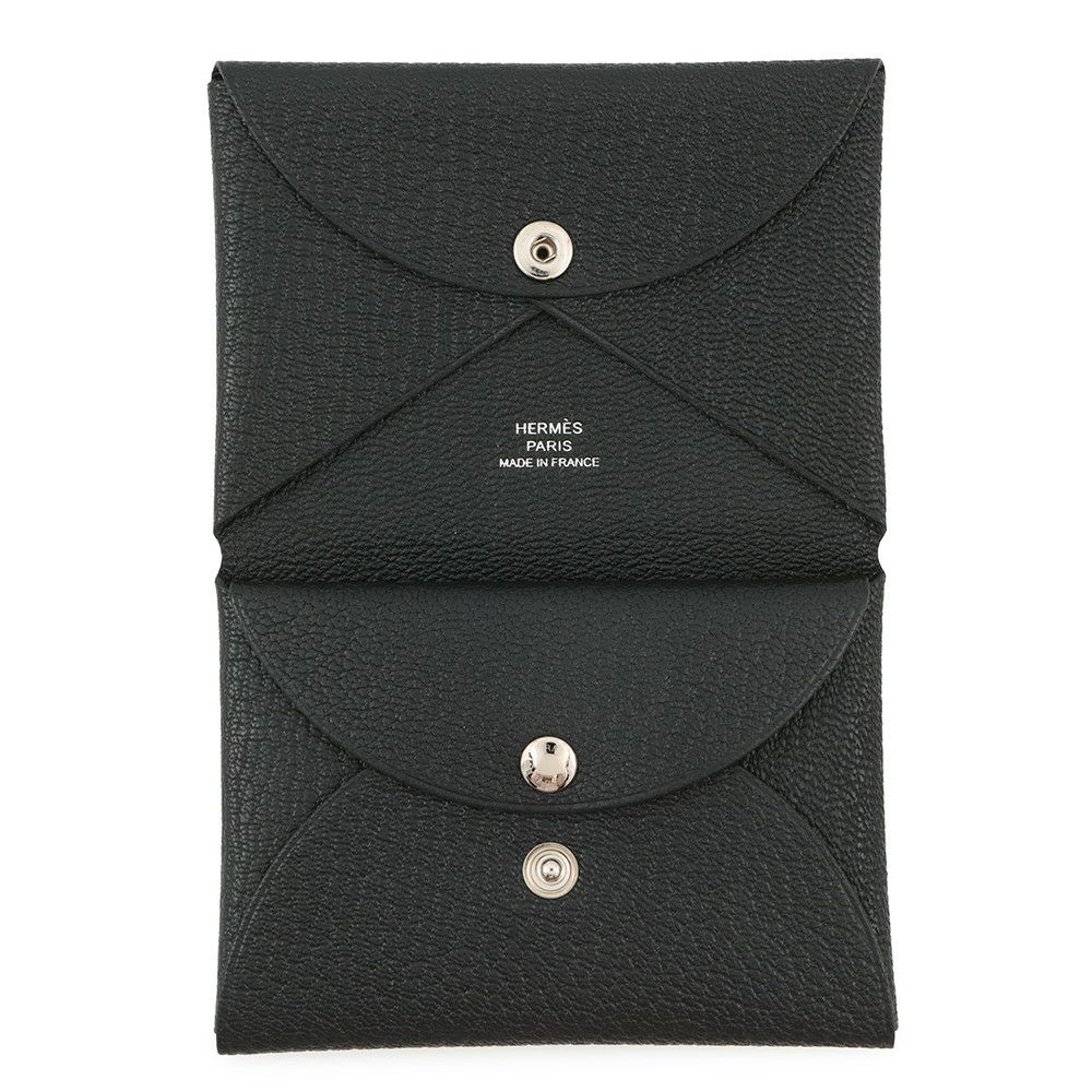 エルメス コインケース カルヴィ デュオ ブラック/シルバー金具 シェブルミゾル W刻印 HERMES 財布 黒