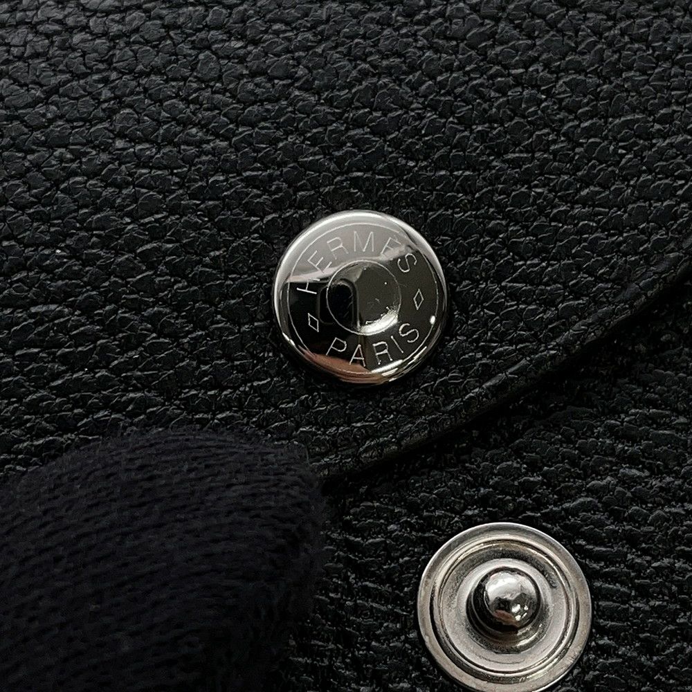 エルメス コインケース カルヴィ デュオ ブラック/シルバー金具 シェブルミゾル W刻印 HERMES 財布 黒