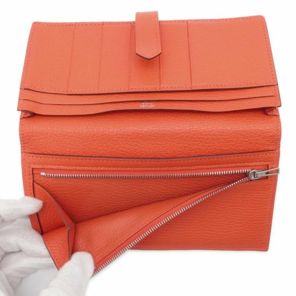 エルメス 長財布 ベアンスフレ オレンジ/シルバー金具 シェブルミゾル □O刻印 HERMES 財布