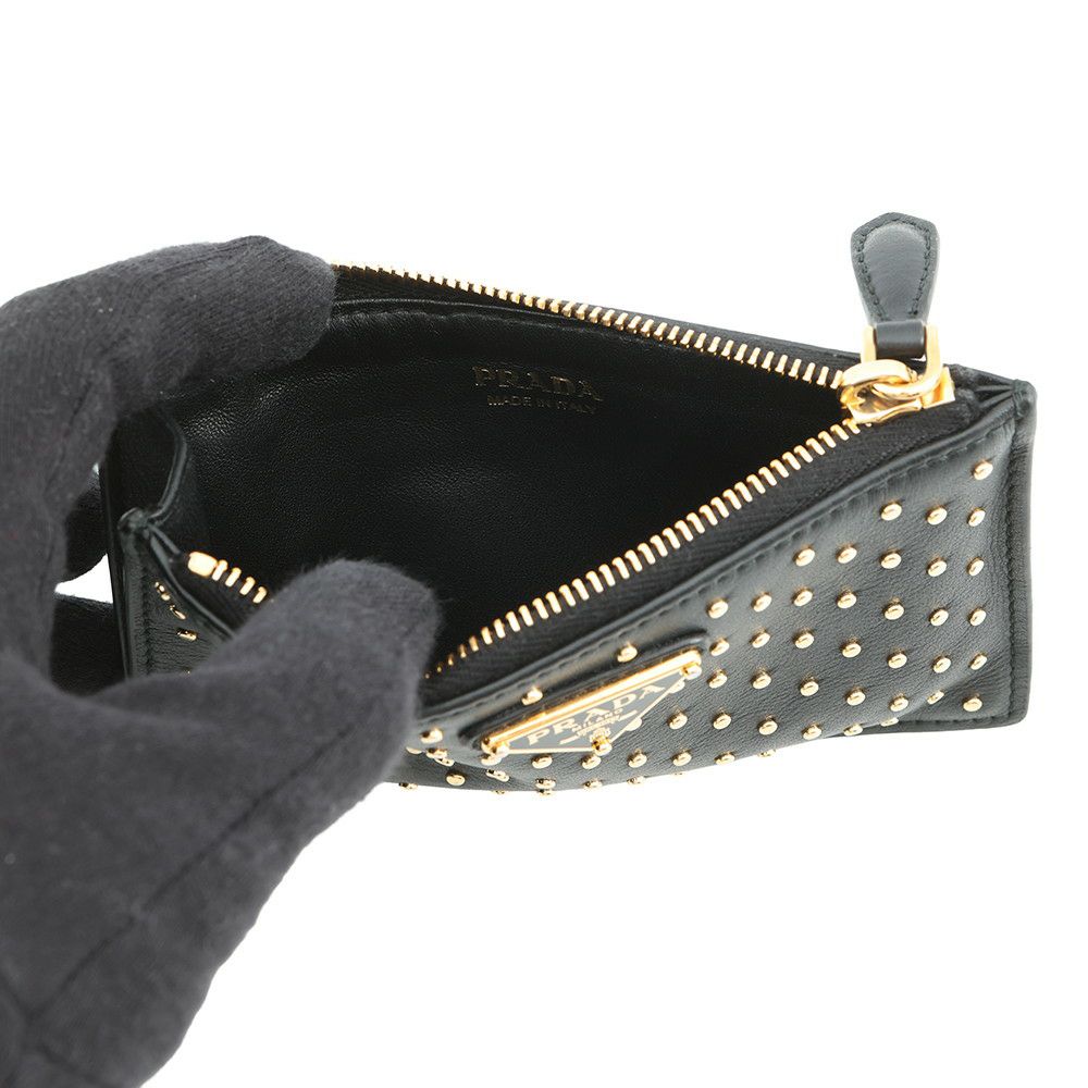 プラダ コインケース スタッズ フラグメントケース レザー 1MC086 PRADA カードケース 財布 黒