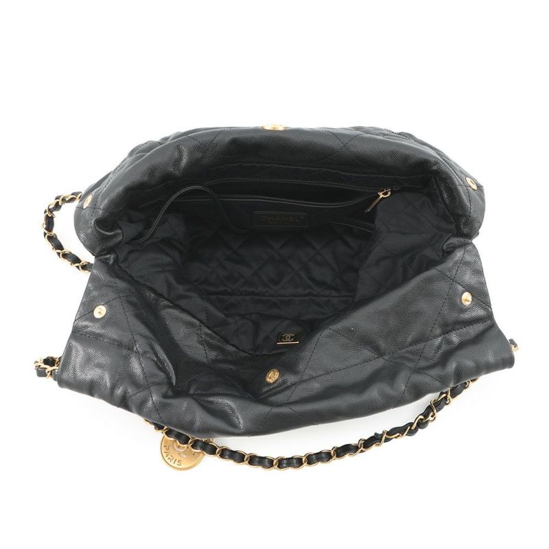 シャネル チェーンショルダーバッグ CHANEL22 スモール キャビアスキン AS3260 CHANEL ポーチ付き 黒