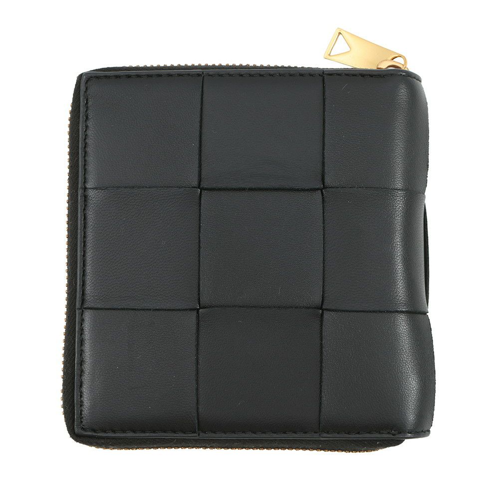 ボッテガヴェネタ 二つ折り財布 マキシイントレチャート カセット ラウンドジップ ラムスキン 749461 黒