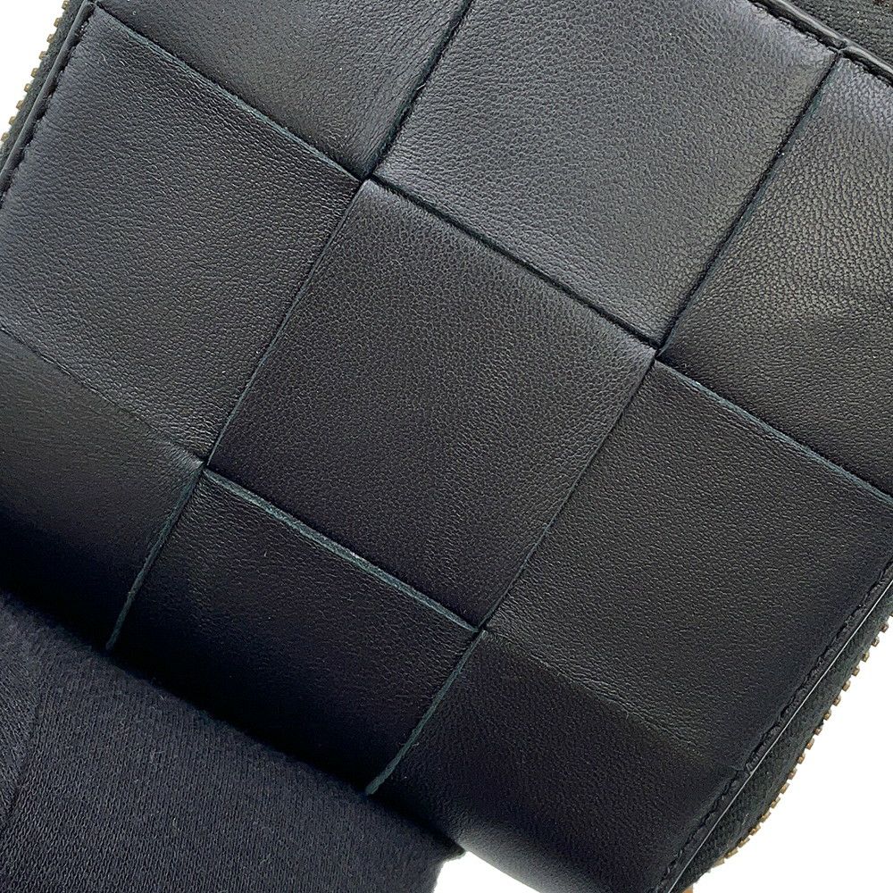 ボッテガヴェネタ 二つ折り財布 マキシイントレチャート カセット ラウンドジップ ラムスキン 749461 黒