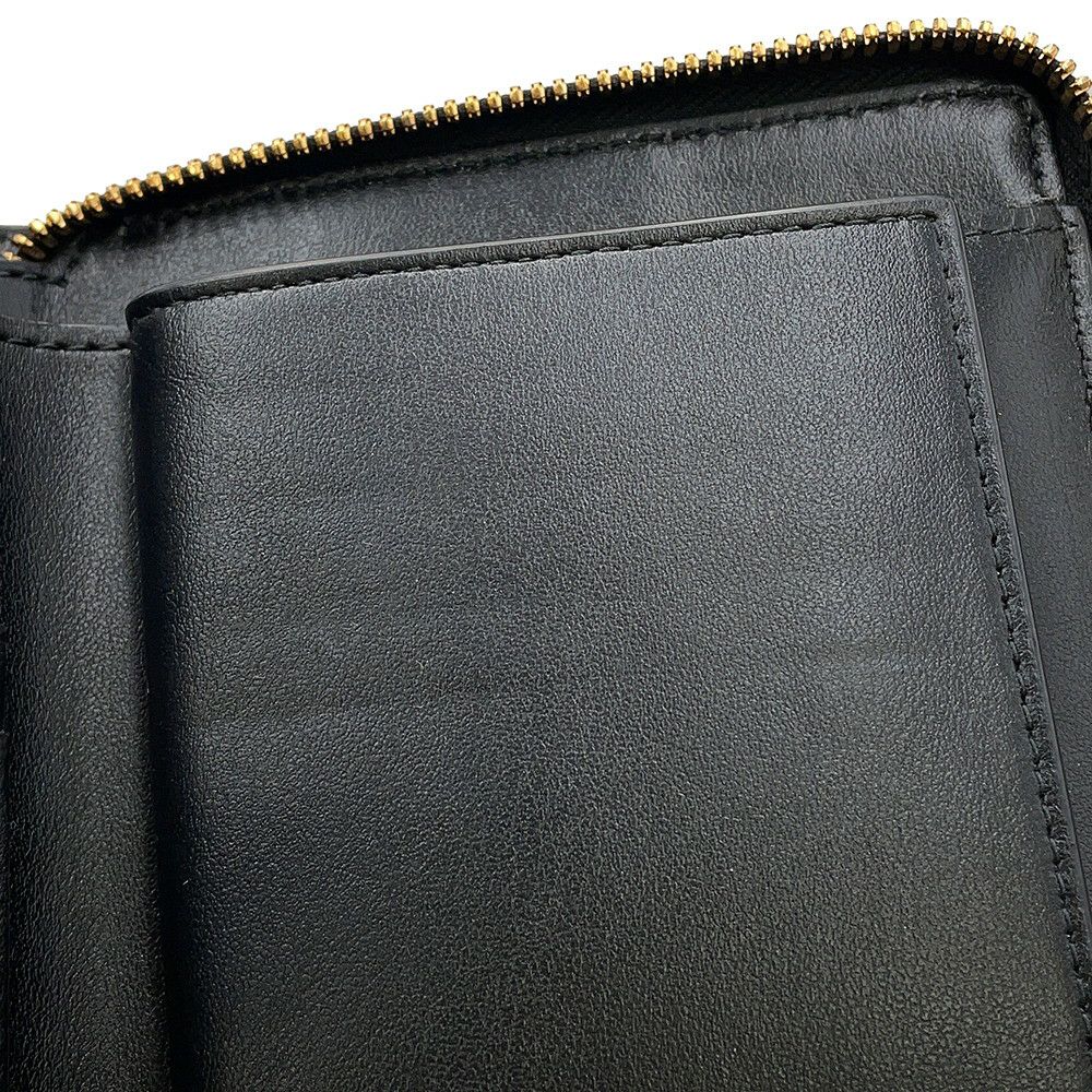 ボッテガヴェネタ 二つ折り財布 マキシイントレチャート カセット ラウンドジップ ラムスキン 749461 黒