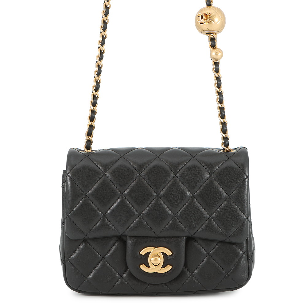 シャネル チェーンショルダーバッグ ミニ マトラッセ ココマーク ココボール ラムスキン AS1786 CHANEL 黒