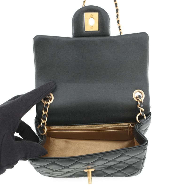 シャネル チェーンショルダーバッグ ミニ マトラッセ ココマーク ココボール ラムスキン AS1786 CHANEL 黒