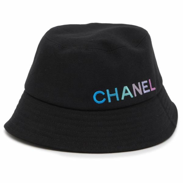 シャネル バケットハット ロゴ コットン サイズM AA9703 CHANEL 帽子 黒