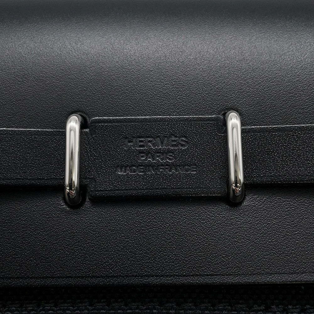 エルメス ショルダーバッグ エールバッグジップ ミニ ブラック/シルバー金具 トワルミリタリー/ヴァッシュハンター K刻印 黒