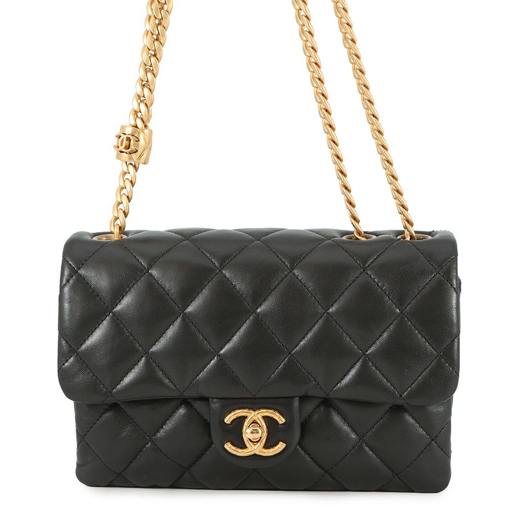 シャネル チェーンショルダーバッグ マトラッセ ココマーク ラムスキン AS3393 CHANEL 黒