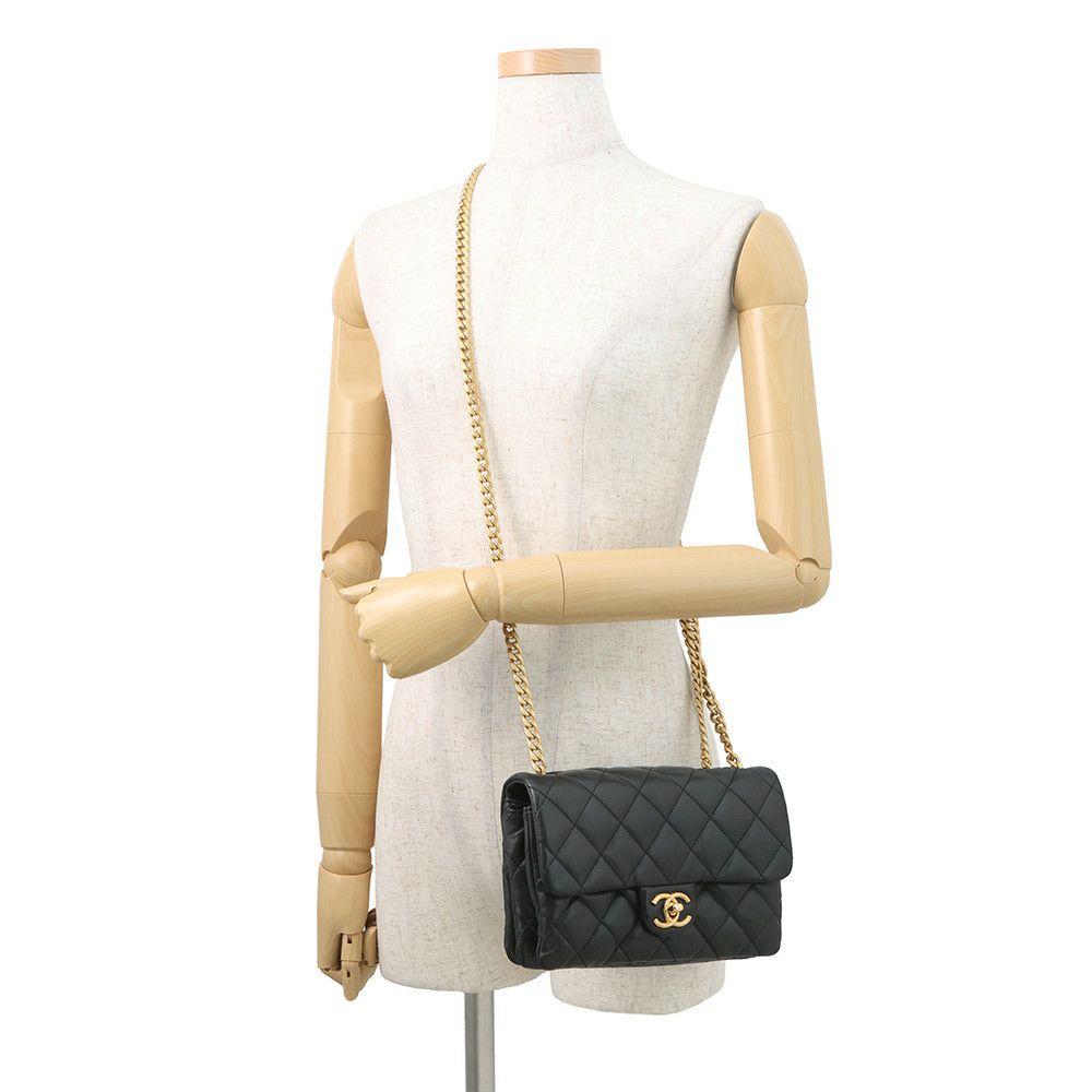 シャネル チェーンショルダーバッグ マトラッセ ココマーク ラムスキン AS3393 CHANEL 黒