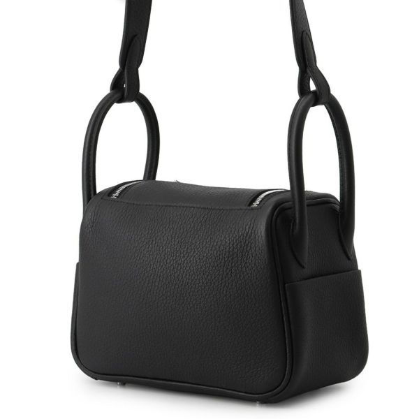 エルメス リンディ ミニ ブラック/シルバー金具 トリヨンクレマンス W刻印 2wayショルダー 黒