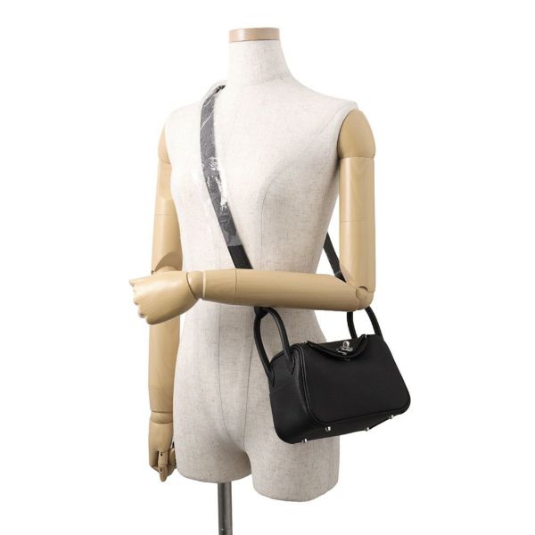 エルメス リンディ ミニ ブラック/シルバー金具 トリヨンクレマンス W刻印 2wayショルダー 黒