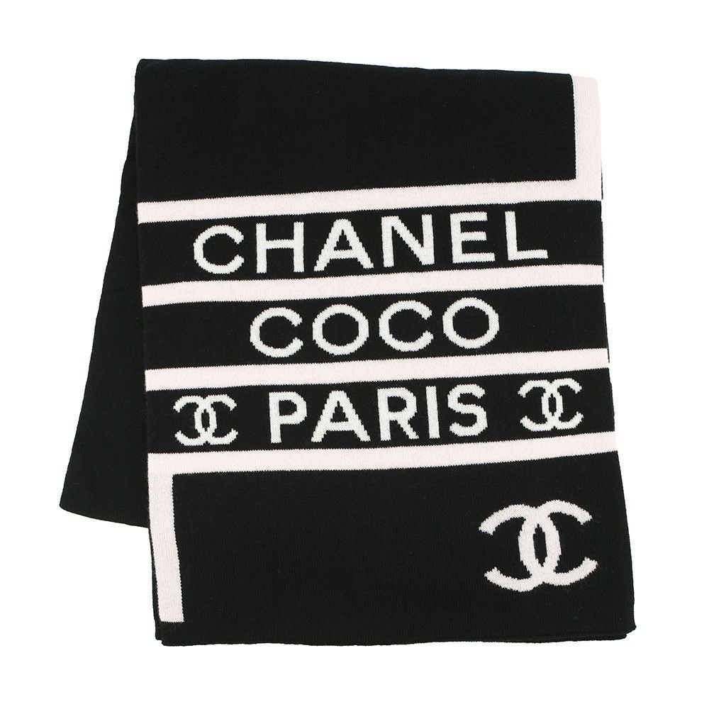 シャネル マフラー ココマーク カシミヤ CHANEL ストール 黒 白