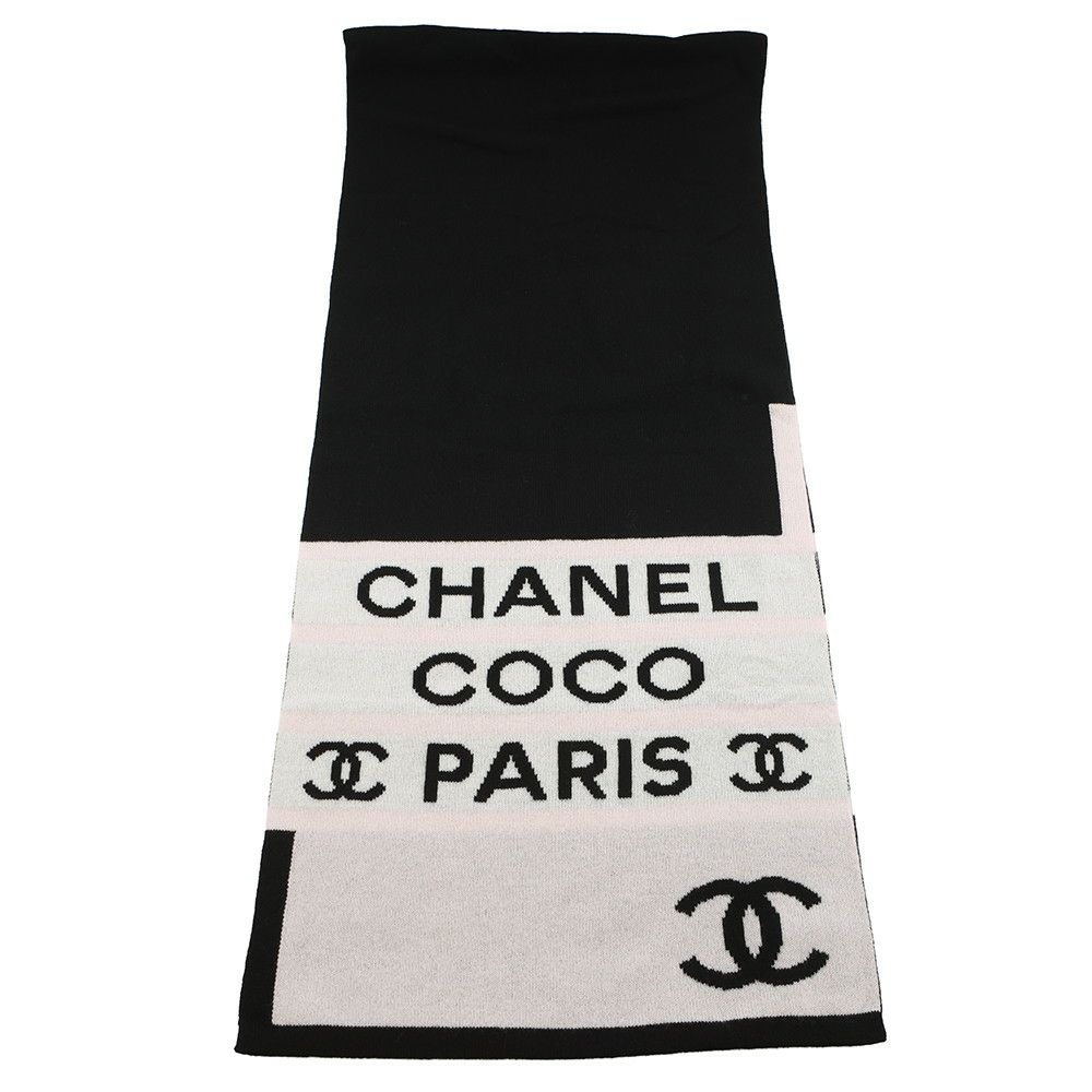 シャネル マフラー ココマーク カシミヤ CHANEL ストール 黒 白