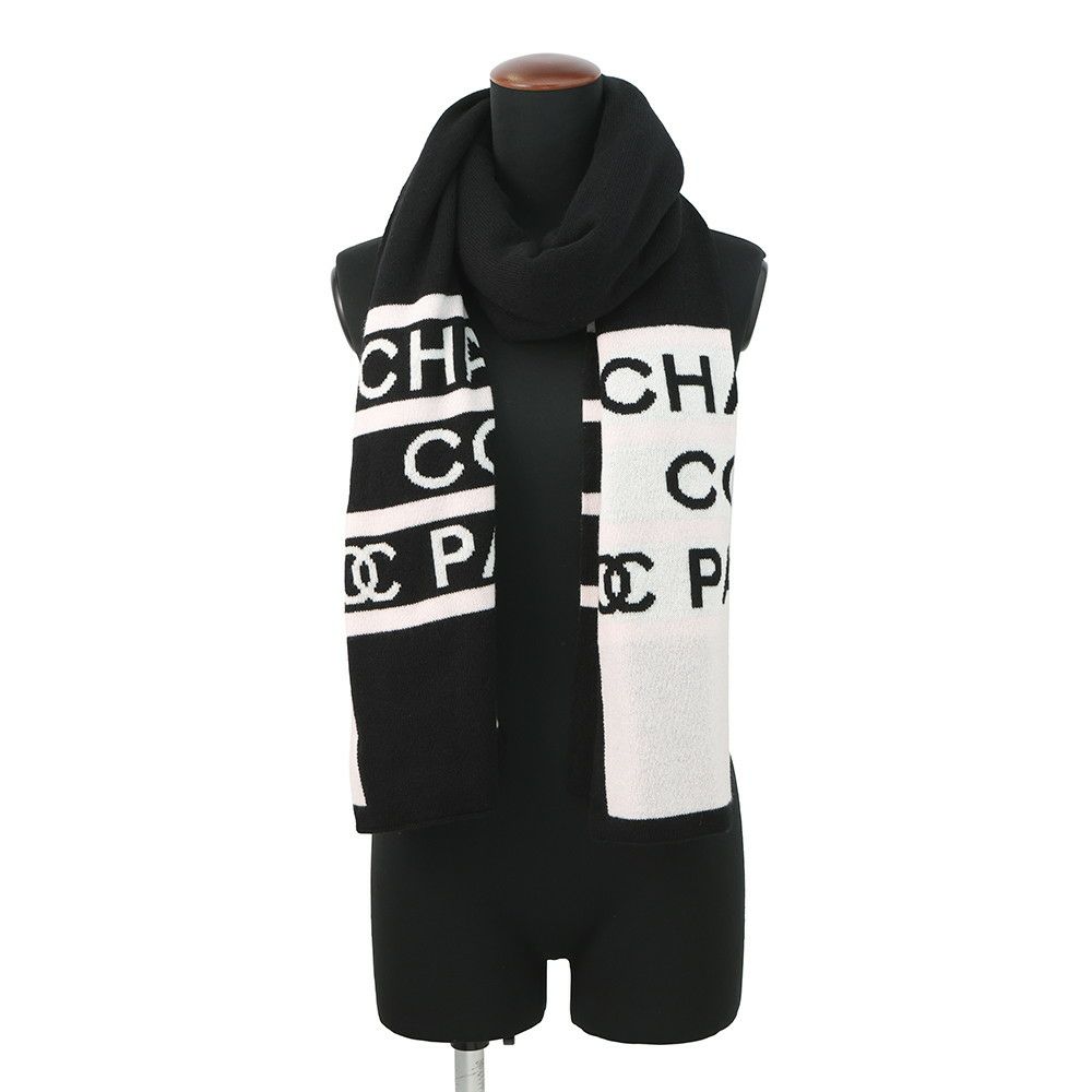シャネル マフラー ココマーク カシミヤ CHANEL ストール 黒 白
