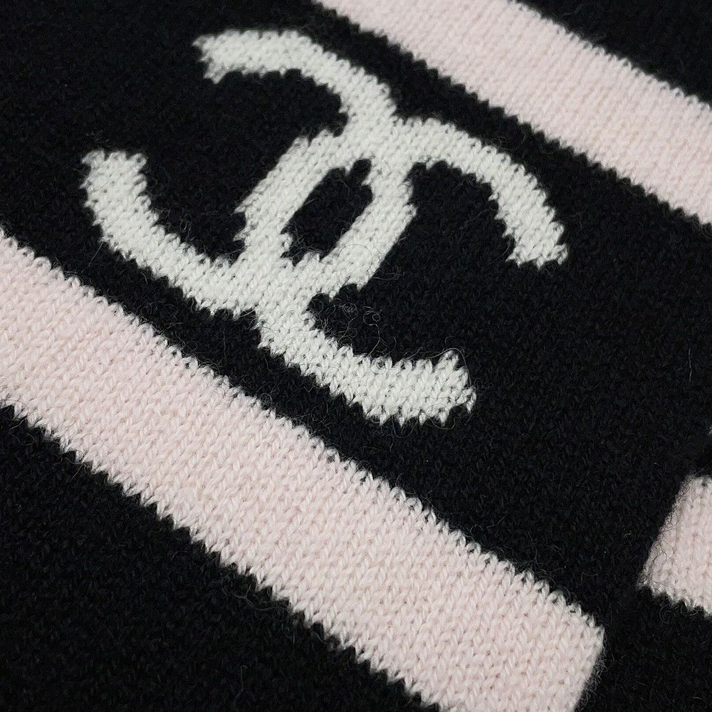 シャネル マフラー ココマーク カシミヤ CHANEL ストール 黒 白