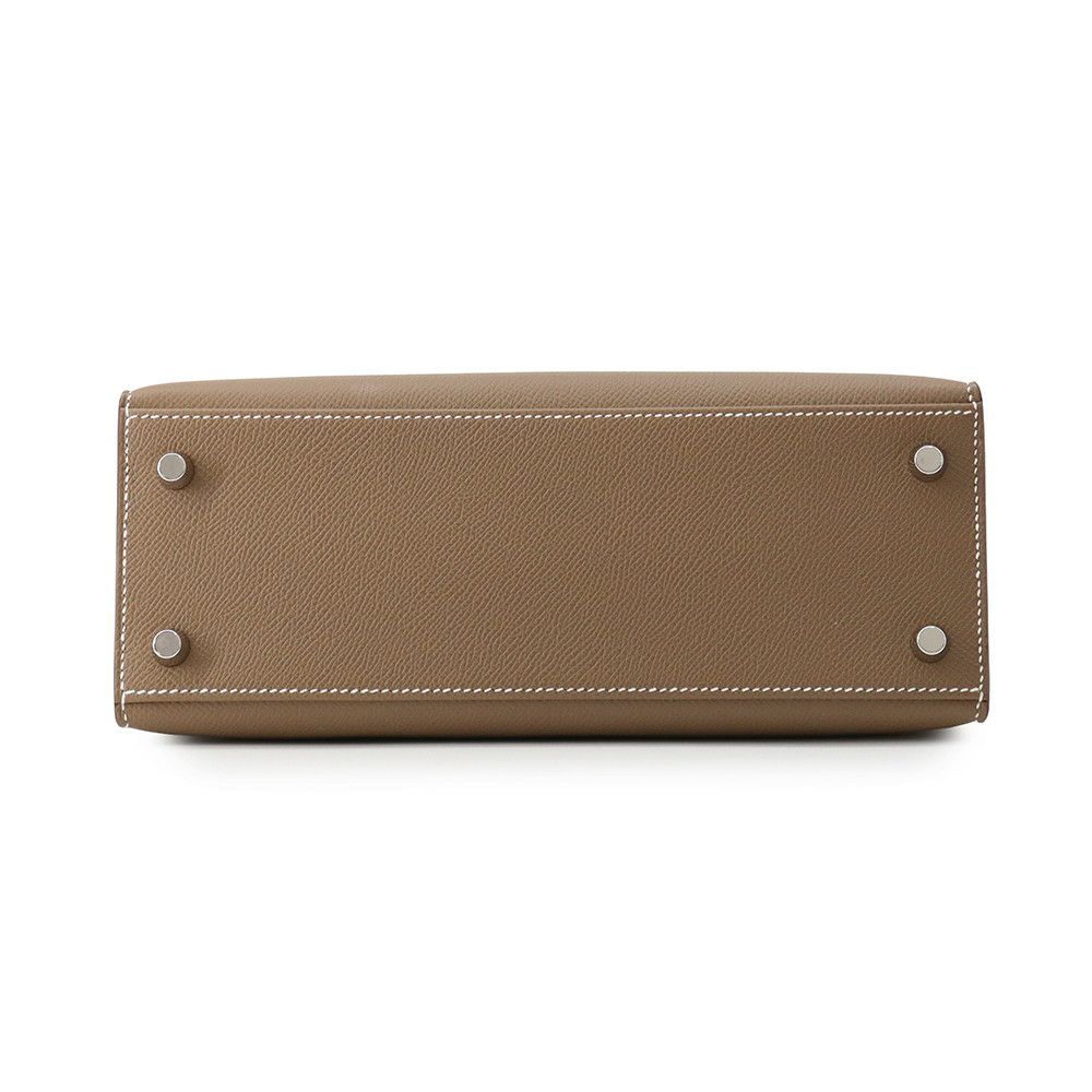 エルメス ハンドバッグ ケリー25 外縫い エトゥープ/シルバー金具 エプソン B刻印 2wayショルダー
