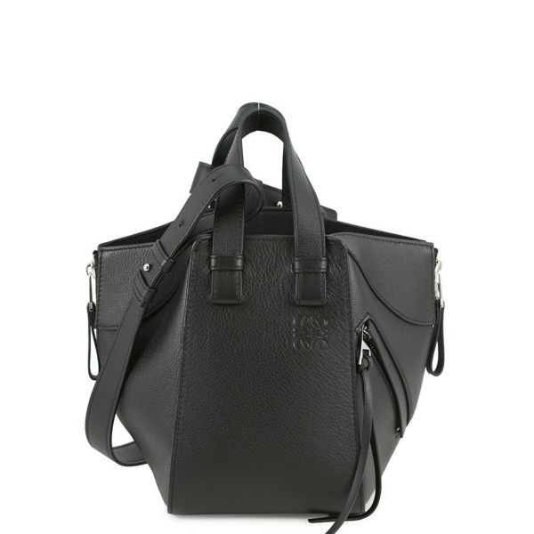 美品●ロエベ　ハンドバッグ　ロゴ型押し　シルバー金具　カーフレザー　ブラック LOEWE ロエベビンテージオールドバッグブラックハンドバッグ