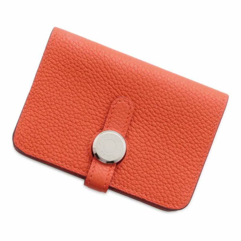 エルメス カードケース ドゴン オレンジ/シルバー金具 トゴ B刻印 HERMES 名刺入れ