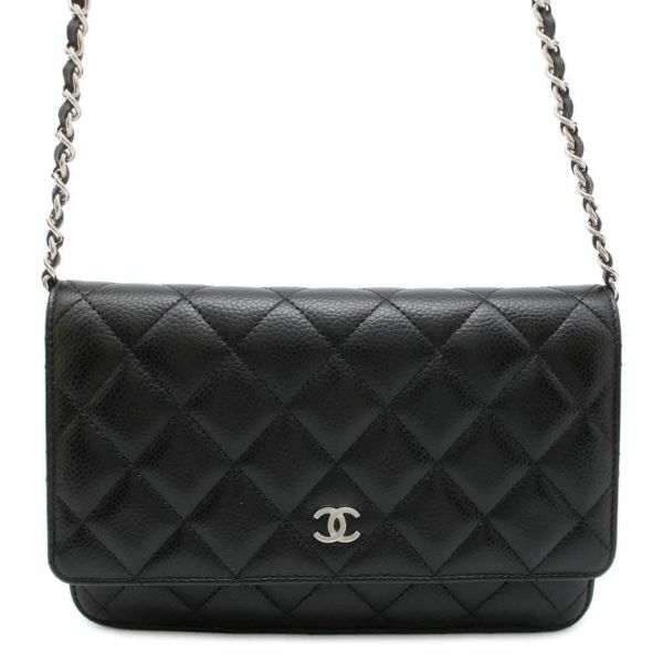 シャネル チェーンウォレット クラシック マトラッセ ココマーク キャビアスキン AP0250 CHANEL 財布 黒