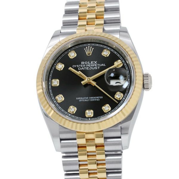 ロレックス デイトジャスト2 36 126233 ランダムシリアル ルーレット ROLEX 腕時計 黒文字盤 10Pダイヤ