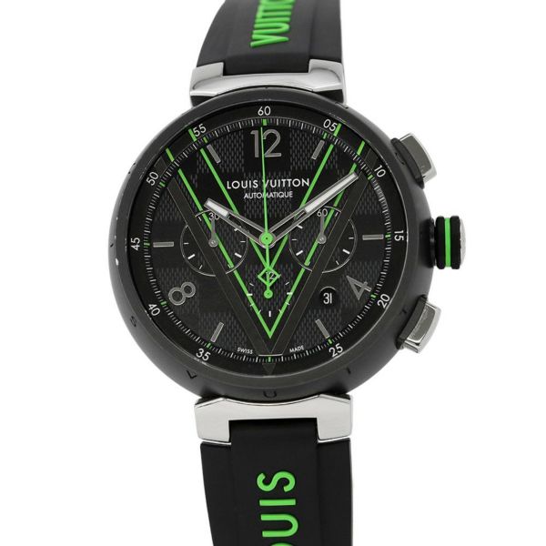 ルイヴィトン タンブール オトマティック クロノグラフ ダミエ グラフィット レース QA130 黒文字盤