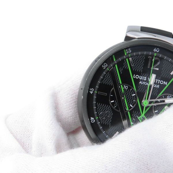 ルイヴィトン タンブール オトマティック クロノグラフ ダミエ グラフィット レース QA130 黒文字盤