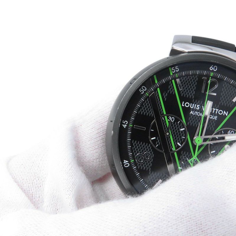 ルイヴィトン タンブール オトマティック クロノグラフ ダミエ グラフィット レース QA130 黒文字盤