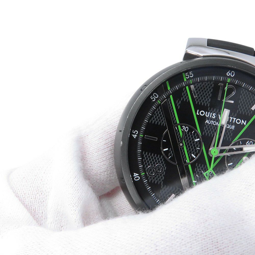 ルイヴィトン タンブール オトマティック クロノグラフ ダミエ グラフィット レース QA130 黒文字盤