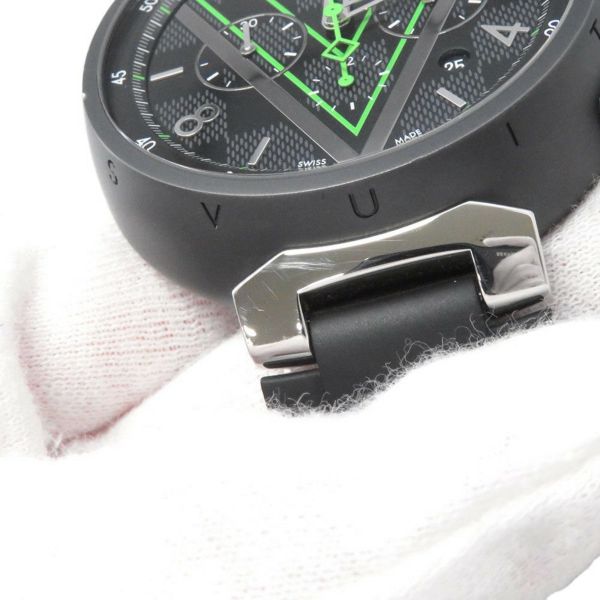 ルイヴィトン タンブール オトマティック クロノグラフ ダミエ グラフィット レース QA130 黒文字盤