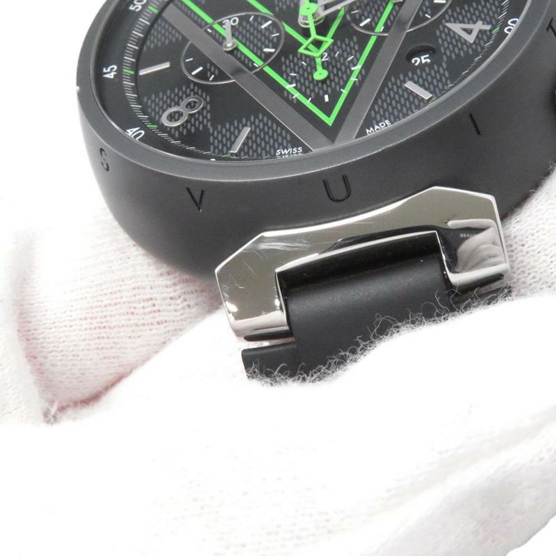 ルイヴィトン タンブール オトマティック クロノグラフ ダミエ グラフィット レース QA130 黒文字盤