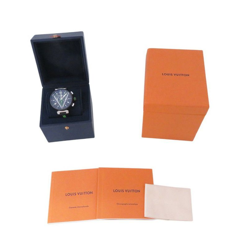 ルイヴィトン タンブール オトマティック クロノグラフ ダミエ グラフィット レース QA130 黒文字盤
