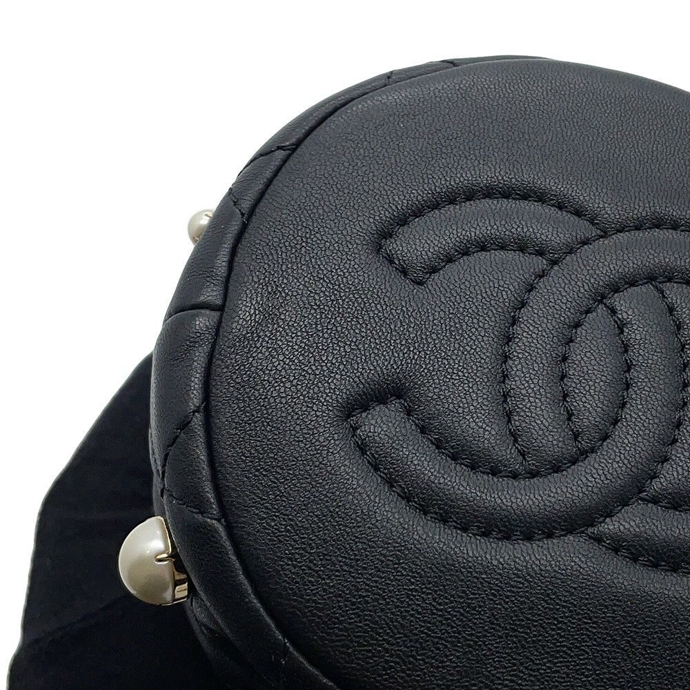 シャネル チェーンショルダーバッグ マトラッセ ココマーク ラムスキン フェイクパール AS2518 CHANEL 黒